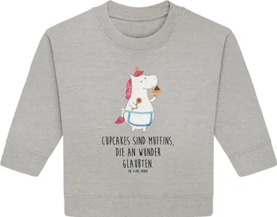 Produktbild von Mr. & Mrs. Panda Organic Baby Pullover Einhorn Küche 6. - 12. Monat - Heather Grey - Geschenk, Muffin, Kuchen, Einhörner, Unicorn, Backen, Bullover, Motivation