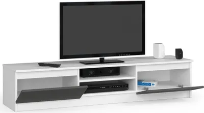 Immagine prodotto di Mobile TV basso da 160 cm, mobile TV con 2 ante e 2 ripiani aperti, mobile TV alto 33 cm CLP