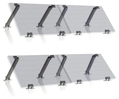 Produktbild von Universal Solarmodul Halterung Set mit verstellbarem Winkel | Aluminium Montageset für vier Panele | Panelhalterung mit Teleskopmechanismus, Befestigungsset | Solarmodulbefestigung