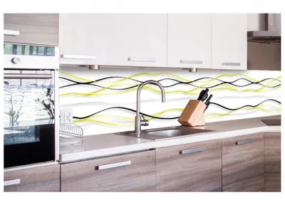 Produktbild von Küchenrückwand Folie selbstklebend GELBE WELLEN 260 x 60 cm - Klebefolie - Dekofolie - Spritzschutz für Küche -