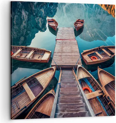 Produktbild von Bild auf Leinwand - Leinwandbild - Berge Boot Wasser - 50x50cm - Wand Bild - Wanddeko - Wandbilder - Leinwanddruck - Bilder - Kunstdruck - Wanddekoration - Leinwand bilder - Wandkunst - AC50x50-3971
