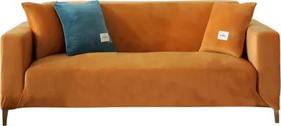 Produktbild von (1-Sitzer, Orange) Dicke Sofabezüge aus Samt, 1, 2, 3, 4-Sitzer, hochelastischer, rutschfester Sofabezug, Möbelschutz, Plüsch-Sofa-Schonbezüge mit 1 Kissenbezug für Wohnzimmer, Hunde, Katzen, Haustiere