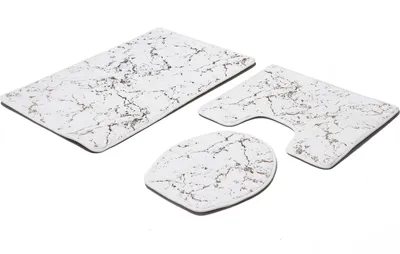 Produktbild von Trendmax Marmour 3-teilig Bad Matte Dusche Set von 2 Rutsch Stand Bad Matten Wasser absorbierende Toillette Badezimmer Teppich, 1x Matte für Toilettendeckel Marmour-Weiß