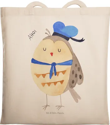 Produktbild von Mr. & Mrs. Panda Tote Bag Eule Matrose - Transparent - Geschenk, Owl, Laptoptasche, Schultasche, Ehe, Shopping Tasche, Jutebeutel, Heimathafen, Kapitän