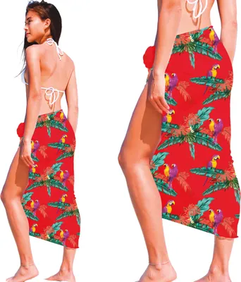 Produktbild von Hawaiischer Sommer Eleganter Sarong Strandbekleidung Exotischer Pareo Bunter Papagei Blumen Tropical Look 150x100 cm, Farbe: Mehrfarbig