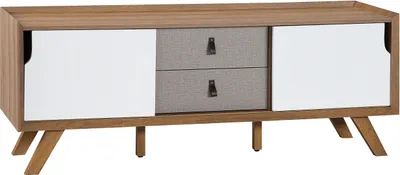 Zdjęcie produktu dla BELIANI Szafka RTV jasnobrązowy biały 56 x 142 cm telewizor do 62ʺ zasuwane drzwi otwory na kable