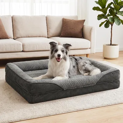 Produktbild von Orthopädisches Hundebett 89 x 64 x 18 cm, Memory-Schaum, abnehmbar, rutschfest, für mittelgroße Hunde