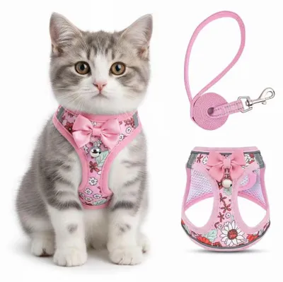 Katzenhalsband mit Leine, ausbruchssicher, verstellbar, rosa, M
