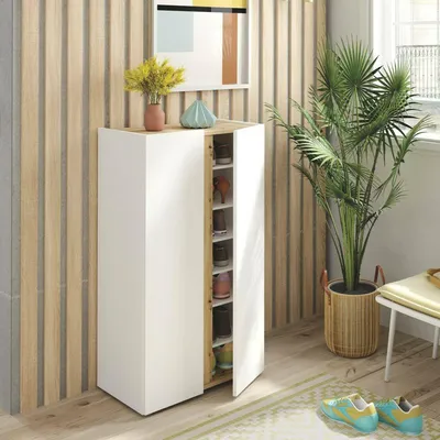 Produktbild von Dmora Schuhregal Ajlune 56,5x35x102h cm Weiß 28 Paar 6 Fächer