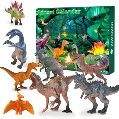 Obrázok produktu pre Vianočný kalendár s dinosauromi pre deti, 24 dní, 24 dinosaurov, zelená farba