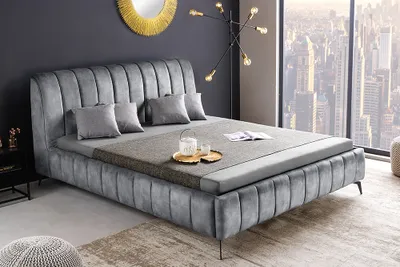 Produktbild von riess-ambiente Bett AMSTERDAM 180x200cm grau schwarz Samt Metall Polsterbett retro