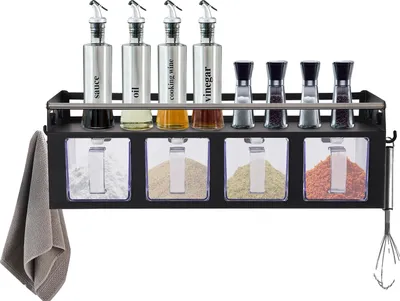 Zdjęcie produktu dla Organizer na przyprawy, 4 haczyki, 4 przegródki, czarny