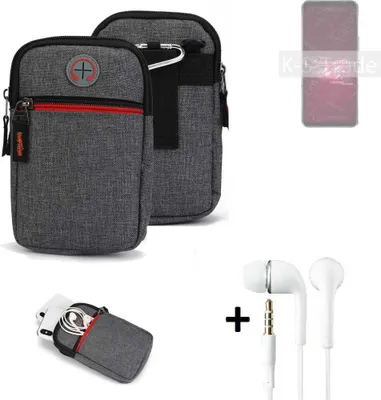 Produktbild von K-S-Trade Gürteltaasche + Kopfhörer kompatibel mit Asus ROG Phone 6 Handy Tasche Holster Schutz Hülle Handy Hülle grau Zusatzfächer 1x