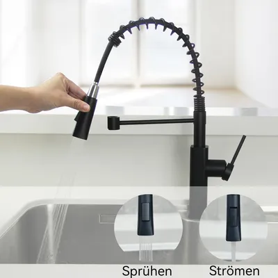Produktbild von Küchenarmatur Spültischarmatur mit ausziehbarer Brause, 360° schwenkbar, Sprühfunktionen, Edelstahl