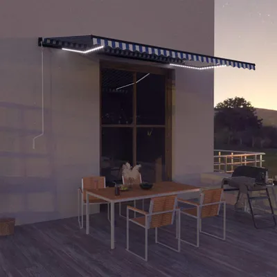 Zdjęcie produktu dla Maison Exclusive – markiza z czujnikiem wiatru i oświetleniem LED, 500 x 300 cm, niebiesko-biała