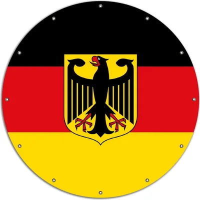 Produktbild von Wallario rundes Outdoor-Poster für Garten oder Balkon, Motiv Deutsche Flagge mit Wappen, 120 cm Durchmesser