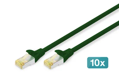 Produktbild von DIGITUS CAT 6A S/FTP Patchkabel, 10 Stück, 0,5m, grün