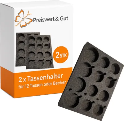 Produktbild von Becher- & Tassenhalter 2er Set für 24 Camping-Becher, Gläser & Tassen – Einsatz aus Schaumblock 34x25x5 cm für Wohnwagen
