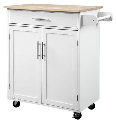 Produktbild von Küchenwagen mit Rollen, Servierwagen, Kücheninsel, mit Schublade und Geschirrtuchhalter – 83 x 45 x 91,5 cm, Weiß