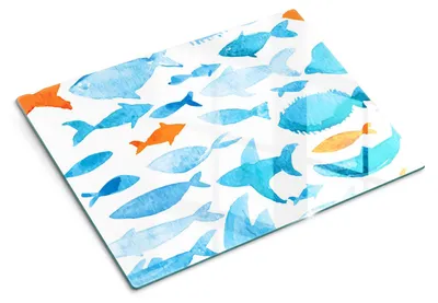 Produktbild von Glas Schneidebrett - 40x30 cm - Küchenbrett - Hartglas - Arbeitsplattenschutz - Servierbrett - Hitzebeständig - Aquarellfische