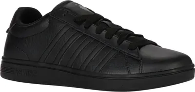 A black K-Swiss sneaker is shown from a side angle against a white background.