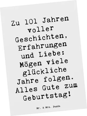 Produktbild von Mr. & Mrs. Panda Postkarte Spruch 101. Geburtstag - Weiß - Geschenk, Grußkarte, Ansichtskarten, Happy Birthday, Freude, Alter, Jubiläum, Fotokarte, Postkarten