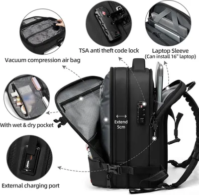 Imagen del producto de CarryQuest® - Mochila de vacío Zen Pro Mini, 48 litros, compartimento para portátil, color