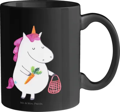 Produktbild von Mr. & Mrs. Panda Motivtasse Einhorn Gemüse - Schwarz - Geschenk, Biomarkt, Wochenmarkt, Unicorn, Kaffeetasse, Kaffeebecher, bedruckt, Tasse, Einhörner, Teetasse, Becher