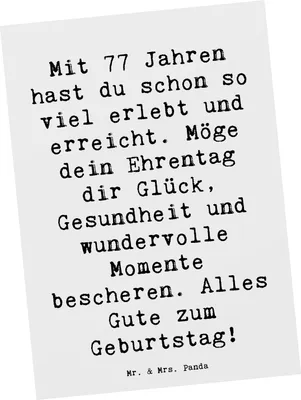 Produktbild von Mr. & Mrs. Panda Postkarte Spruch 77. Geburtstag Glückwunsch - Weiß - Geschenk, Ansichtskarte, Meilenstein, Postkarten, Ehrentag, Happy Birthday, Ansichtskarten, feiern