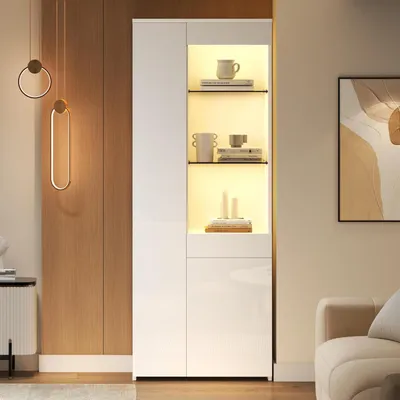 Immagine prodotto di Vetrina espositiva con illuminazione a LED, bianca, 70x35x180 cm, finitura lucida