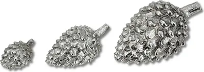 Produktbild von Polyresin Tannenzapfen silber 3er Set - 8, 13 und 17cm Dekozapfen Tisch-Deko Figur