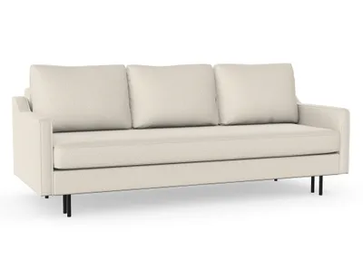 Produktbild von Abbe 3-Sitzer-Sofa mit Schlaffunktion, Massivholzkonstruktion, skandinavischer Stil, hohe Metallbeine, schwarz, Chenille-Stoff Puente 03 Creme