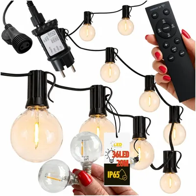 Zdjęcie produktu dla Girlanda ogrodowa LED z pilotem 36 żarówek 20 m IP65 ciepła biel 2700K 1 szt.
