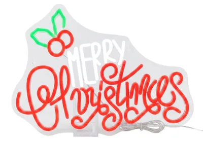 Zdjęcie produktu dla Świąteczna dekoracja ścienna LED „Merry Christmas” – kolorowa, neonowa 30 x 42 cm
