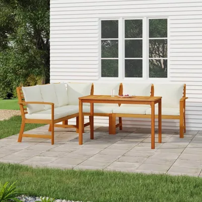 Imagen del producto de Maison Exclusive: Juego de mesa de jardín de 5 piezas con cojines, fabricado en madera de acacia maciza