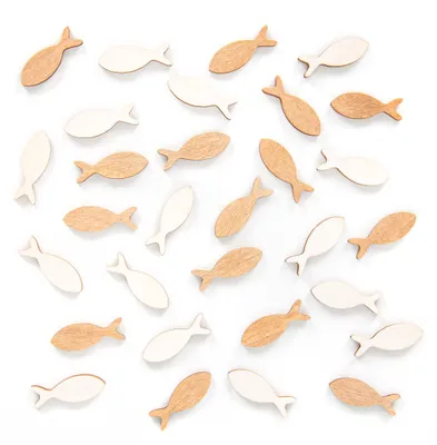 Produktbild von 30 Mini Holzfische 2,5 cm natur braun Streudeko Tischdeko Taufe Kommunion