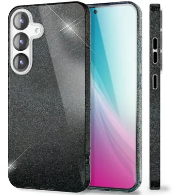 Immagine prodotto di Custodia glitterata NALIA per Samsung Galaxy S25 – Look scintillante e presa sicura – SHINEPOP (custodia in silicone) – Marchio di Berlino – Nero scintillante