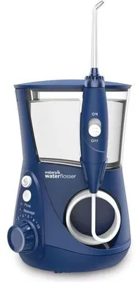 Zdjęcie produktu dla WATERPIK Ultra Plus WP-663, urządzenie do higieny jamy ustnej z funkcją masażu wodnego, niebieskie, 10 stopni ciśnienia, 1250 impulsów na minutę, timer 1-minutowy, 7 końcówek