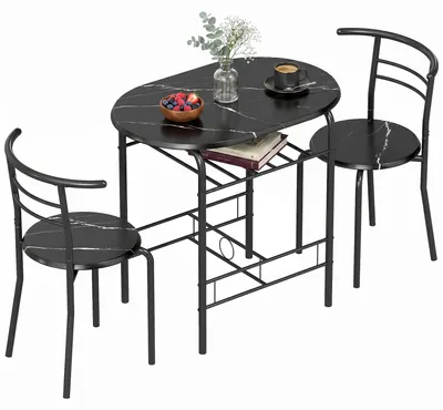 Produktbild von HOMCOM 3-teilige Essgruppe Esstisch mit 2 Stühlen, Ablageregal für kleine Räume