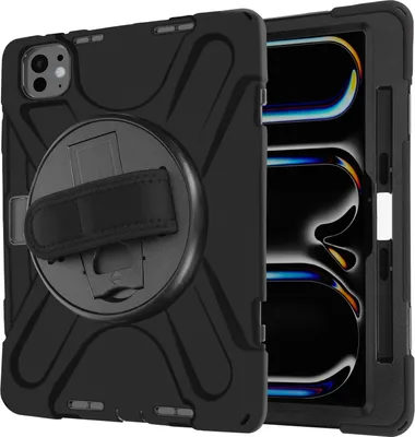 Produktbild von Avizar, Schutzhülle für Apple iPad Pro 13' 2024 Stoßfest Drehgriff + Ständer, Schwarz
