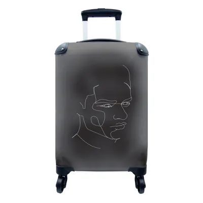 Produktbild von MuchoWow® Koffer Handgepäck Trolley Rollkoffer Kleine Reisekoffer mit 4 Rollen - Gesicht - Mann - Strichzeichnung - Cabin Size < 55x40x23 cm & 55x40x20 cm - Fotokoffer - Kabinenkoffer - Boardgepäck - Reise-Box - Reisekoffer - Reisegepäck - Koffer mit Bild - Trolley für Kinder