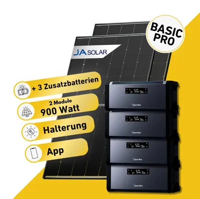 Produktbild von Balkonstrom Balkonkraftwerk 900W Solaranlage mit Speicher | 3xZusatzspeicher | Ziegeldachhalterung | 2xSolarmodul | Hoymiles AC1920