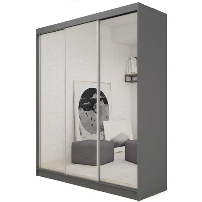 Image de BEAUTYSOFA armoire avec portes coulissantes DEBRA 180 cm - armoire avec tiroirs et miroir (graphite)