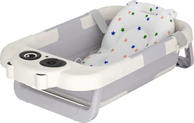 Produktbild von UISEBRT Faltbare Babywanne mit Kissen, Kompakte Reisebadewanne, Faltbadewanne für Babys, Platzsparende Baby Wanne, mit Touchscreen-LCD-Anzeige, Grau