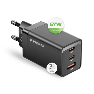 Produktbild von PRONEX® - 67W USB-C Ladegerät mit GaN-Technolgie & 3 Ports - Universal PD 3.0 Schnellladegerät kompatibel mit Apple, Samsung & Google - Quick-Charger