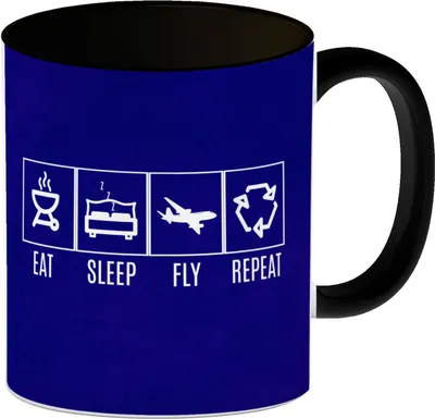 Produktbild von Eat, sleep, FLY, repeat Kaffeebecher Schwarz Auf der Suche nach einem