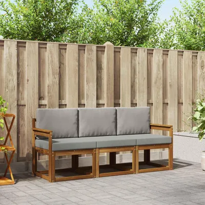 Produktbild von Outdoor-Sofagarnitur - VIDAXL - Terrassen-Sofa - mit Kissen - 3 pcs - Natürlich und Hellgrau