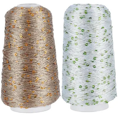 Glitzer-Paillettengarn, 2 Rollen, Weiß/Gold, Polyester, Handnähgarn