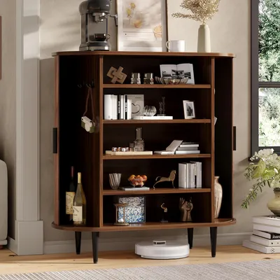 Obrázok produktu pre Komoda, 85x40x93 cm, 2 posuvné dvierka, rolované žalúzie, 4 háčiky, úložný priestor, vzhľad dreva
