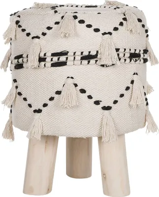 Produktbild von BELIANI Sitzhocker Beige/Schwarz Boho-Stil Baumwolle Eukalyptusholz 33 x 33 cm